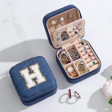 Imagem de Organizador de joias de viagem para mulheres, pequenas caixas de joias com inicial espelhada, colares, anéis, brincos, colar, armazenamento, personalizado, Natal, aniversário, presentes para ela