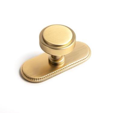 Imagem de Goo-Ki Pacote com 6 maçanetas de armário de bronze champanhe com placa traseira ferragens de cozinha de liga de zinco - Puxadores de gaveta de parafuso único/furo com espaçador