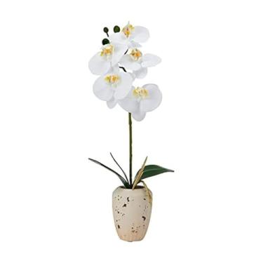 Imagem de Mikasa Orquídea artificial no vaso, orquídea Phalaenopsis de toque real, decoração floral falsa para casamento, casa, escritório, festa, hotel, salão, 40 cm, branco/amarelo