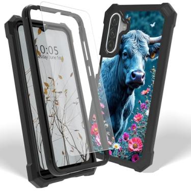 Imagem de Dikoer Capa para Samsung A17 5G/Galaxy A26 5G com protetor de tela, camada dupla resistente de policarbonato rígido e capa protetora de silicone à prova de choque para mulheres e homens, vaca flor