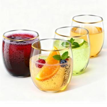 Imagem de Taças de champanhe sem haste com aro dourado de 340 g, pacote com 32 taças de champanhe de plástico