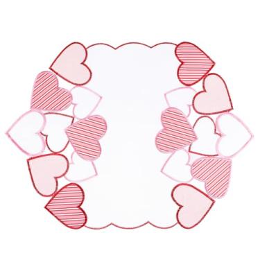 Imagem de Jogo americano de dia dos namorados bordado coração rosa branco vermelho decoração de mesa retangular curto para festas de casamento recortadas propostas de aniversário