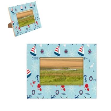 Imagem de hongjinglin Molduras de madeira com estampa de âncora de veleiro de 10 x 15 cm, com tapete para parede e mesa, para decoração de casa e amigos da família, ideias de presente de casamento