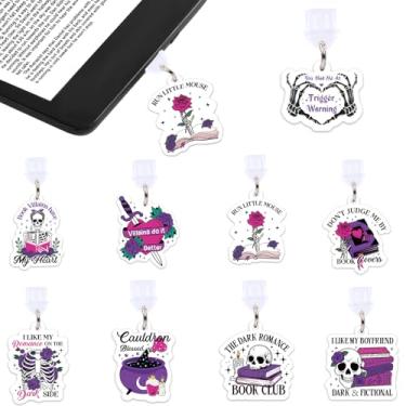 Imagem de Wxiben Amuleto de plugue de poeira para Kindle - 9 peças de plugues de poeira românticos escuros compatíveis com porta tipo C/USB C caveira pingente capa acessórios presentes para telefone e-reader