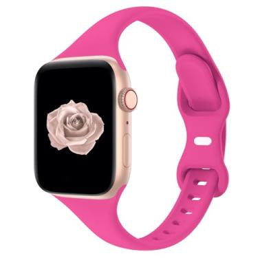 Imagem de Pulseira esportiva fina compatível com Apple Watch de 40 mm, 38 mm, 44 mm, 45 mm, 42 mm, 41 mm, 46 mm e 49 mm para séries Ultra/11/10/9/8/7/6/5/4/3, leve e confortável para mulheres e homens (rosa, 49