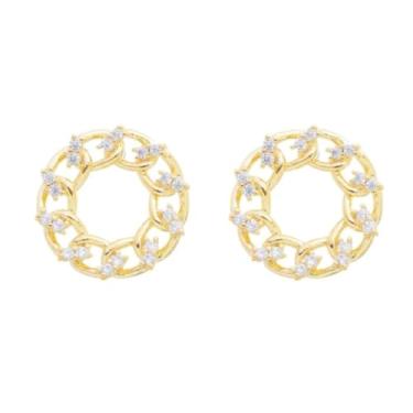 Imagem de Brinco Argola Redonda Elo com Zircônias – Banhado a Ouro 18k