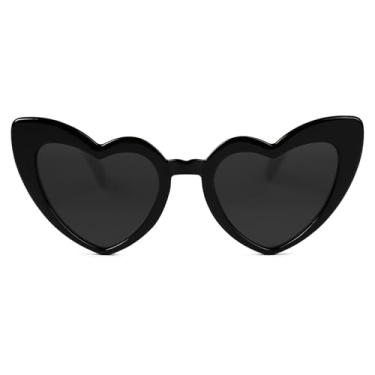 Imagem de Óculos de sol de coração para mulheres, óculos de sol bonitos e clássicos com proteção para os olhos, Preto, Grey lenses