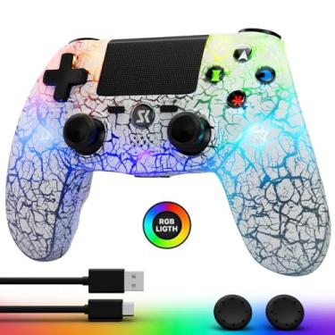 Imagem de CHENGDAO Controller for PS4, Wireless Controllers for PlayStation 4/Pro/Slim, Remote Control with Adjustable RGB Light/1000mAh Battery/6-Axis Motion Sensor/Double Vibration/3.5mm Audio Jack, White