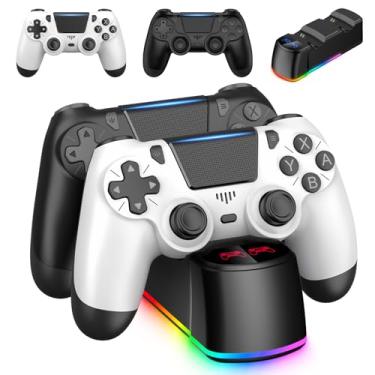 Imagem de 2 Pack Controllers with Charging Dock Station for PS4 Controller, Wireless Controller Compatible with PS4/Pro/Slim Consoles, with LED Charging Dock, Black & White