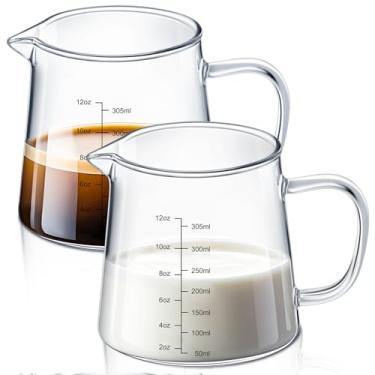Imagem de Honeydak Pacote com 2 xícaras de café expresso de 350 ml com alça, copos de café expresso de vidro resistente ao calor, copo medidor, recipiente de creme, seguro para micro-ondas e lava-louças para