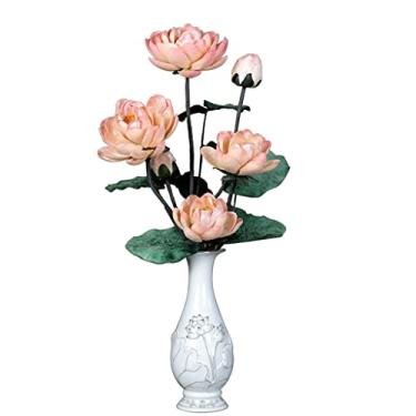 Imagem de Flores falsas flores artificiais flor de lótus artificial flor falsa com vaso artificial arranjo de flor de lótus para decoração de festa de escritório casa