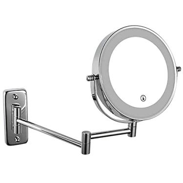 Imagem de YYBOES Espelho de maquilhagem, espelho de maquilhagem, espelho de toucador, espelho de maquilhagem LED de carregamento de parede, espelho de maquilhagem dobrável para casa de banho de 17,8 cm, espelho