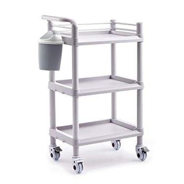 Imagem de LMJYU Carrinho de servir ferramenta de salão de beleza Abs de 3 níveis com balde de sujeira, carrinho de equipamento médico móvel com roda de freio, carrinho utilitário de cabeleireiro
