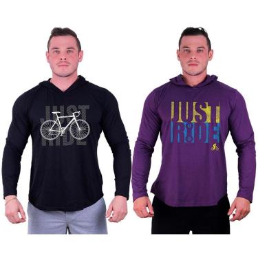 Imagem de Kit 2 Camisetas Manga Longa com Touca Longline Estampada Treino Academia Lazer Casual-Masculino