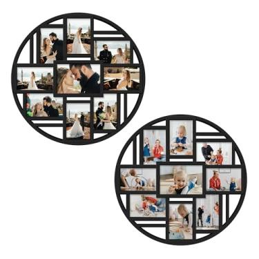 Imagem de Jerry & Maggie Moldura para foto, círculo redondo, preto, moldura fofa para galeria de selfie, colagem, pendurar na parede para fotos de 15 x 10 cm - 9 soquetes para fotos (preto) / pacote com 2