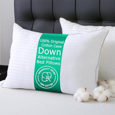 Imagem de APSMILE Conjunto de 2 travesseiros de cama para dormir Queen, capa 100% algodão e almofada alternativa ClimaLoft híbrida para todos os dorminhocos, coleção de hotel (branco, 50,8 x 76,2 cm)