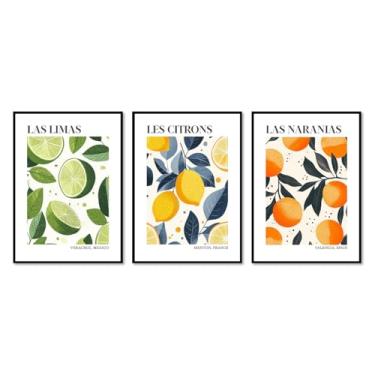 Imagem de Pôster colorido de limão cítrico e laranja impressão mercado de frutas vintage arte de parede decoração de cozinha pintura em tela para sala de jantar e quarto (SKU7-3PCS, 12 x 18 polegadas = (30 x 45