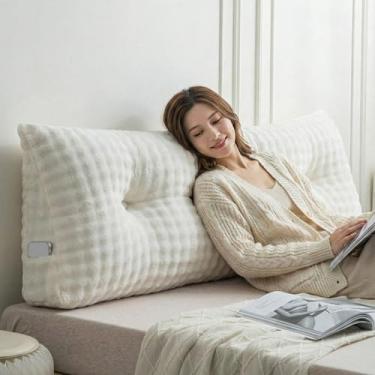 Imagem de Wenqik Almofada de cunha triangular cabeceira cama leitura encosto almofada reforço cunha com capa removível suporte traseiro para sofá-cama (bege, casal)