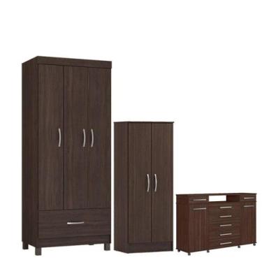 Imagem de Guarda Roupa Solteiro Prince Com Multiuso Viena Com Cômoda London Café