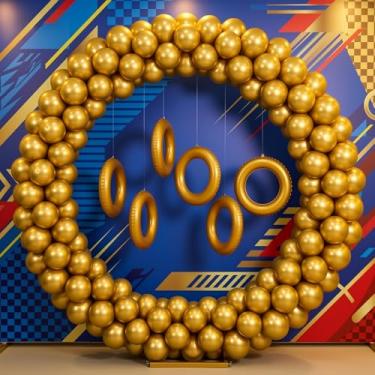 Imagem de Zonon 207 peças com tema de ouriço de desenho animado, decoração de festa de aniversário, kit de arco e balões dourados de 2 metros, arco de balão redondo, balões dourados para ouriço, suprimentos de