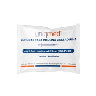 Imagem de Seringas Uniqmed 100U 0,5mL 6mm 31G Com 10 Un