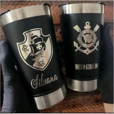 Imagem de Copo Térmico 473ml Personalizado com Gravação, Aço Inoxidável, Times de Futebol e Nomes Customizados