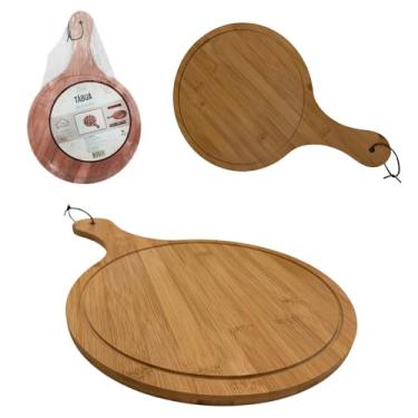 Imagem de Tábua de Corte e Servir Redonda de Bambu com Cabo – Ecológica, Resistente, Design Moderno p/Cozinha, Petiscos, Queijos, Pizzas - PREMIUM MCO