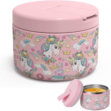Imagem de LOHASOK Garrafa térmica de sopa infantil de 340 g para alimentos quentes com tampa de fivela, recipiente de almoço à prova de vazamento de boca larga de aço inoxidável para viagem escolar, rosa