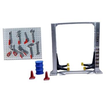 Imagem de Luwecf Diorama em Escala 1/64 com Oficina Mecânica, Elevador de Carros, Cones de Trânsito E Miniaturas Realistas de Ferramentas de Reparação de Automóveis, Elevador de carros prateado, Tamanho real