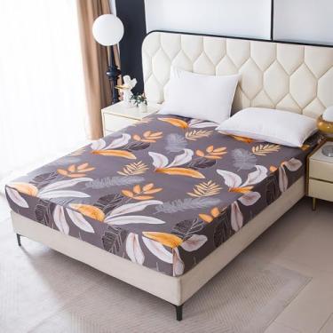 Imagem de NATURETY Lençol com elástico alto, estampa de folhas em tecido espesso (cinza claro, King)