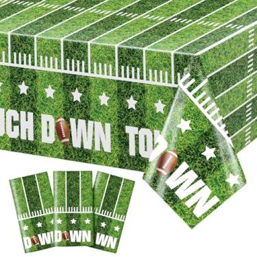 Imagem de QIALETS 3 peças toalha de mesa de campo de futebol 137 x 272 cm, toalha de mesa descartável de plástico para decoração de festa de aniversário esportiva (toalha de mesa de campo de futebol)