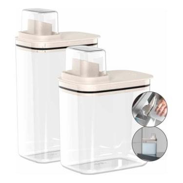 Imagem de 2 Dispenser Organizador Com Copo Medidor 2,3l + 1,5l Bege - Ou