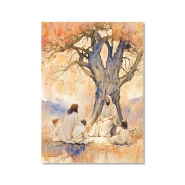 Imagem de Aquarela Jesus Retrato Deus Cristão Arte de Parede Cristo Impressão em Tela Pintura Imagens de Parede para Sala de Estar Decoração de Casa (SKU3,40.6x50.8 cm = (40x50 cm), Sem moldura)