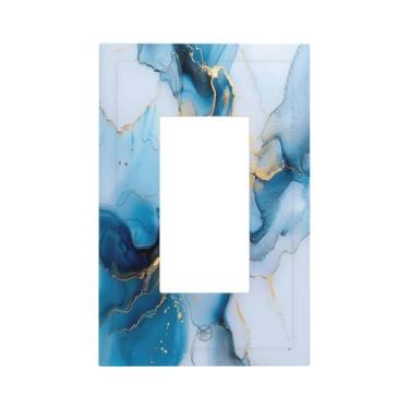 Imagem de SGEDAO Capas decorativas modernas abstratas de linha dourada azul mármore 1 gangue decoração única GFCI dispositivo interruptor de luz placa 1 placa de parede basculante jumbo para decoração de quarto