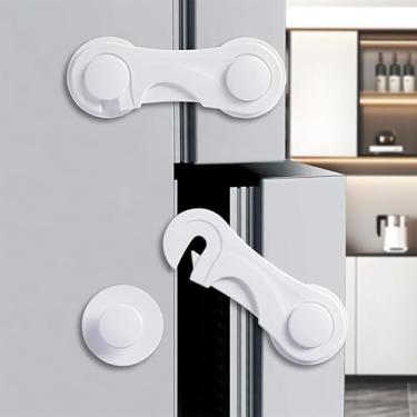 Imagem de Fechaduras de armário de segurança (branco-4 peças) Fechaduras de porta de armário com adesivo para gaveta, armários, geladeira, armário, despensa, móveis, cozinha, fornos, assentos de vaso sanitário