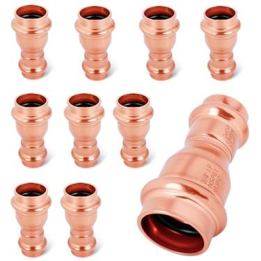 Imagem de Acoplamento de prensa de cobre de 3/4 x 1/2 polegada - Conexões de prensa de 3/10.2 cm * 1/2, conector de encanamento PxP, adaptador ProPress, junta de acoplador de pressão, compatível com tubo de