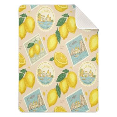 Imagem de Qilmy Cobertor de bebê com estampa de limão 76 x 101 cm, cobertor infantil de algodão macio para meninos e meninas, cobertor leve e quente para bebês de berço, soneca, recém-nascidos