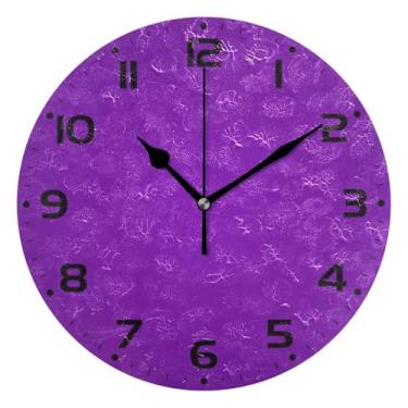 Imagem de JUZIHAI Relógio de parede roxo de cor sólida, silencioso, sem tique-taque, relógios de parede redondos operados por bateria, fácil de ler, relógio decorativo de parede para casa, cozinha, sala de