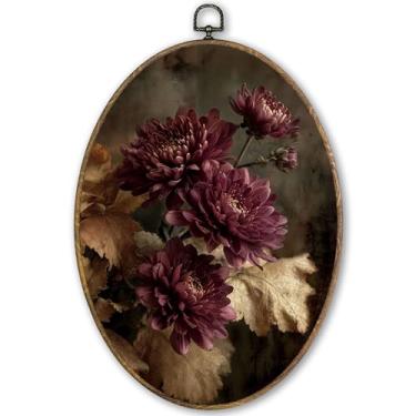 Imagem de TLESKE Arte de parede oval com flor floral vintage Moody emoldurada 22,5 x 30,5 cm, arte botânica Cottagecore, arte de parede, arte artística, Dark Academia, pendurar na parede, quadro para quarto