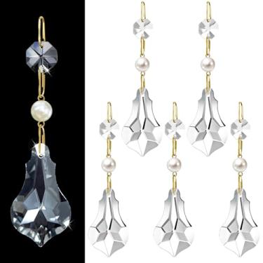 Imagem de 6 peças de reposição de cristal para candelabro – pingentes de prisma de pérola transparente com ganchos para reparo de iluminação, apanhador de sol e decoração de casa
