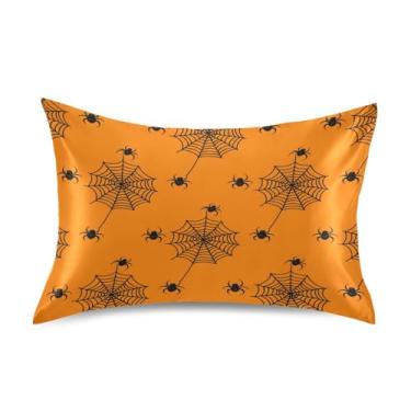Imagem de Qilmy Fronhas de cetim Halloween Webs, capa de almofada de seda respirável macia com fecho de envelope para sofá cama, tamanho padrão 66 x 50 cm