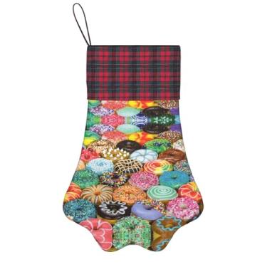 Imagem de SKKNT Meias de Natal com estampa de donuts, animais de estimação, decoração de Natal, cães, gatos, árvore, presente conveniente