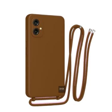 Imagem de Capa Case Capinha Para Motorola Moto G55 Silicone Com Cordão Alça De Pescoço Ajustável Veludo Premium (MARROM)