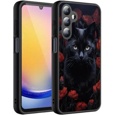 Imagem de HTTYYTRYT Capa para Galaxy S25 FE, suporta carregamento sem fio, ultrafina, à prova de choque, antiderrapante, antiderrapante, para Samsung Galaxy S25 FE 5G, gato preto e borboleta