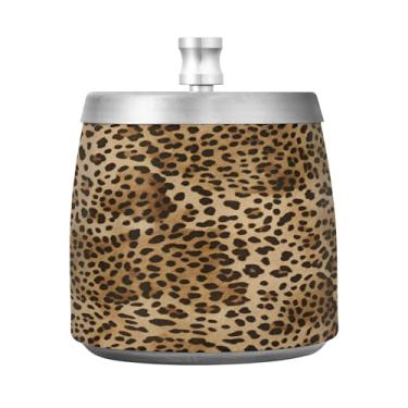 Imagem de JUZIHAI Cinzeiro de impressão de leopardo com tampa, cinzeiro de aço inoxidável inodoro à prova de vento cinzeiro sem fumaça para escritório em casa, pátio, varanda, cigarro