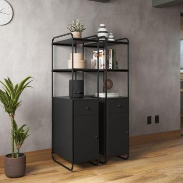 Imagem de Estante Estilo Industrial De Aço Com Gaveta E Porta Criare Preto