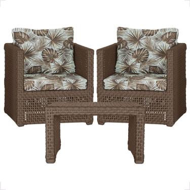 Imagem de Mesa E 2 Poltronas Madri Corda Náutica Estofado 6 Trama Marrom