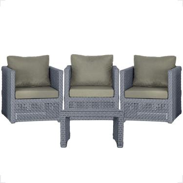 Imagem de Mesa E 3 Poltronas Madri Corda Náutica Estofado 8 Trama Prata