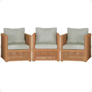 Imagem de 3 Poltronas Madri Alumínio Corda Náutica Estofado 3 Trama Terra Cota