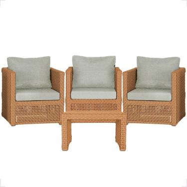 Imagem de Mesa E 3 Poltronas Madri Corda Náutica Estofado 3 Trama Terra Cota